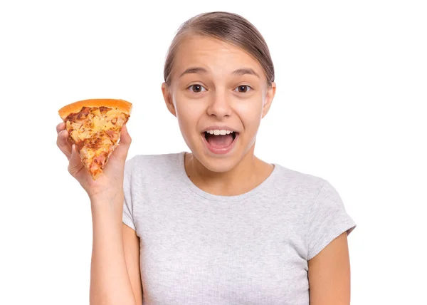 Girl emotions and food — Stock Photo, Image