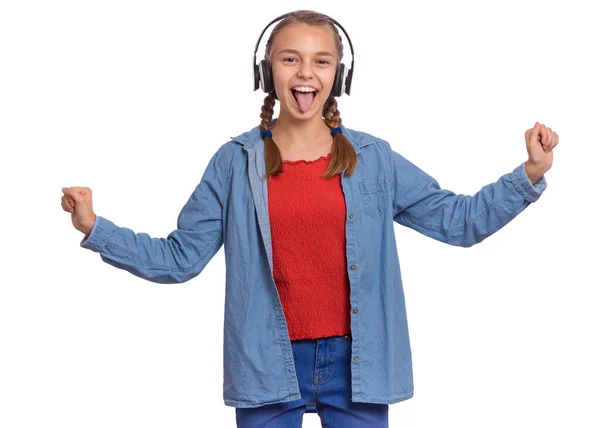 Emociones de chica con auriculares — Foto de Stock