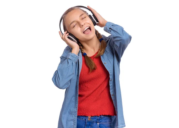 Girl emotions with headphones — Stock Photo, Image
