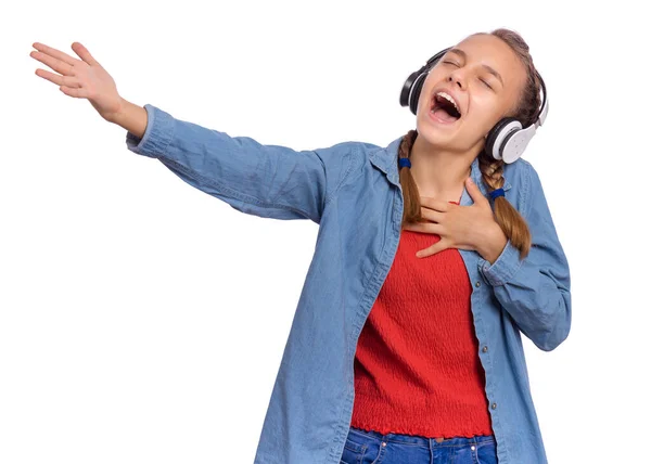 Ragazza emozioni con le cuffie — Foto Stock