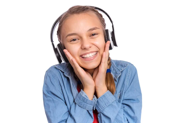 Emociones de chica con auriculares — Foto de Stock