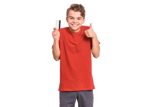 Tiener jongen met credit card Stockfoto