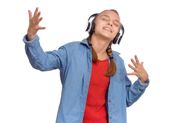Emoções menina com fones de ouvido — Fotografia de Stock