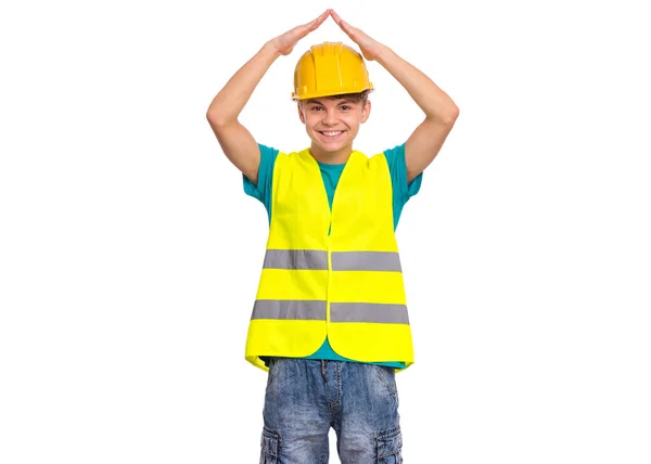 Teenage boy in hard hat — Stock fotografie