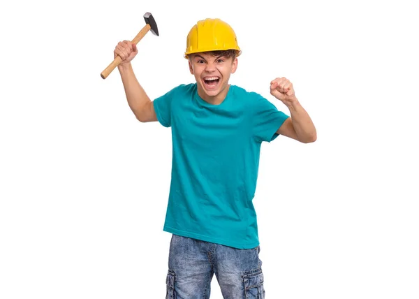 Teenage boy in hard hat — Stock fotografie