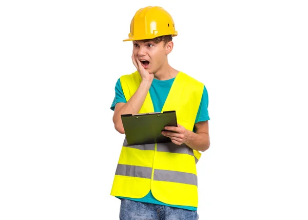 Teenage boy in hard hat — Stock fotografie