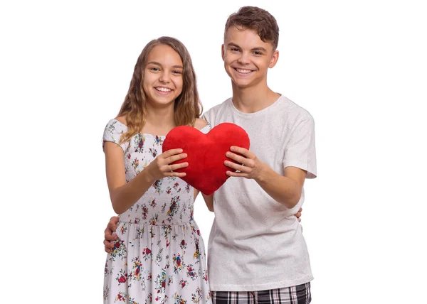 Teen boy and girl on white — Stock Photo, Image