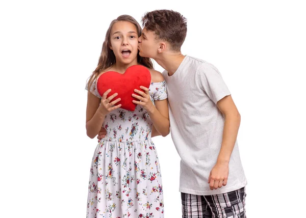 Teen boy and girl on white — Stock Photo, Image