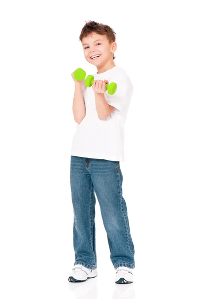 Boy with dumbbells — Stock Photo, Image