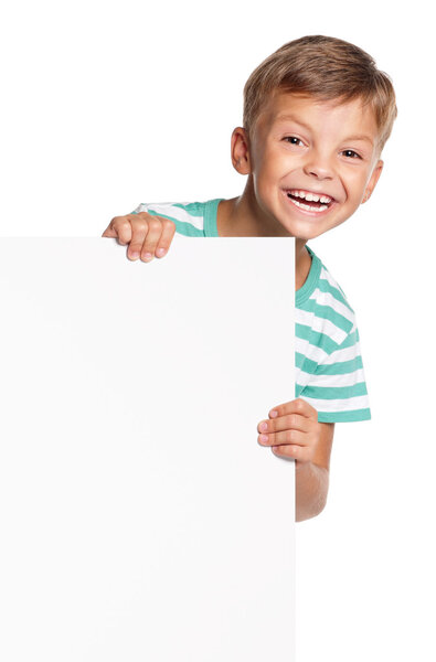 Little boy with white blank