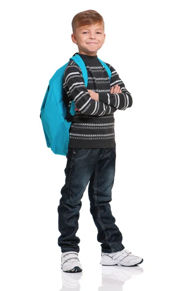 Schooljongen met rugzak — Stockfoto