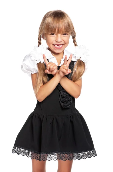 Little girl showing victory sign — Stock Photo, Image