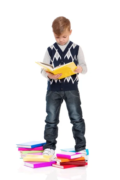 Ganzkörperporträt eines Schuljungen mit Büchern — Stockfoto