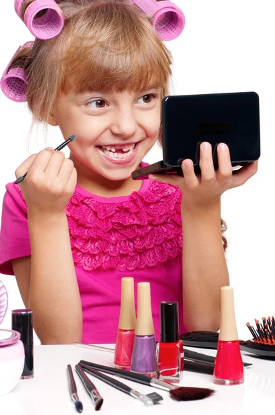 Portrait of pretty little girl with makeup — Stock Photo, Image