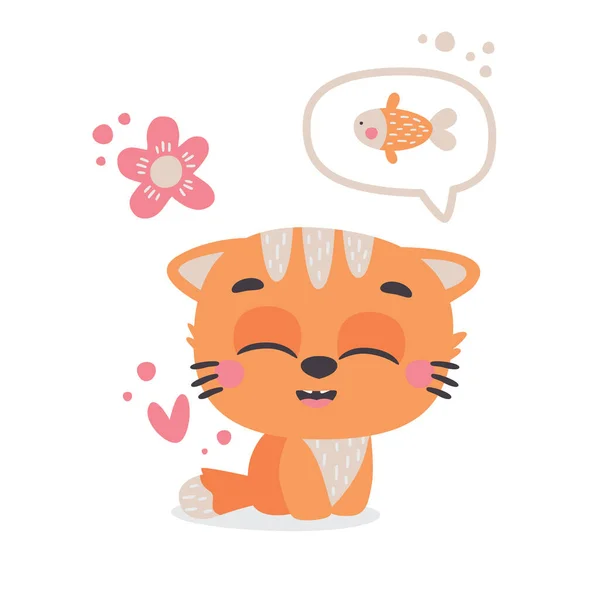 Γάτα στην αγάπη διανυσματική απεικόνιση. Pet, γατάκι, καρδιά, αγάπη, Ημέρα του Αγίου Βαλεντίνου, πόδι, ψάρι — Διανυσματικό Αρχείο