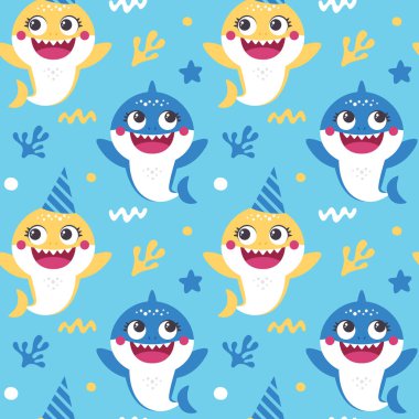 Doğum günü için Bebek Köpekbalığı ile Kusursuz Vektör Deseni