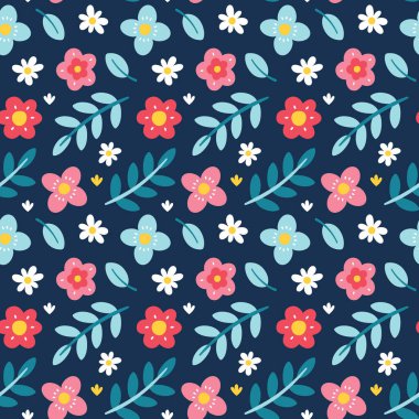 Çiçekler, bitkiler, dallar, yapraklar ve doğa içeren kusursuz bir yay deseni.