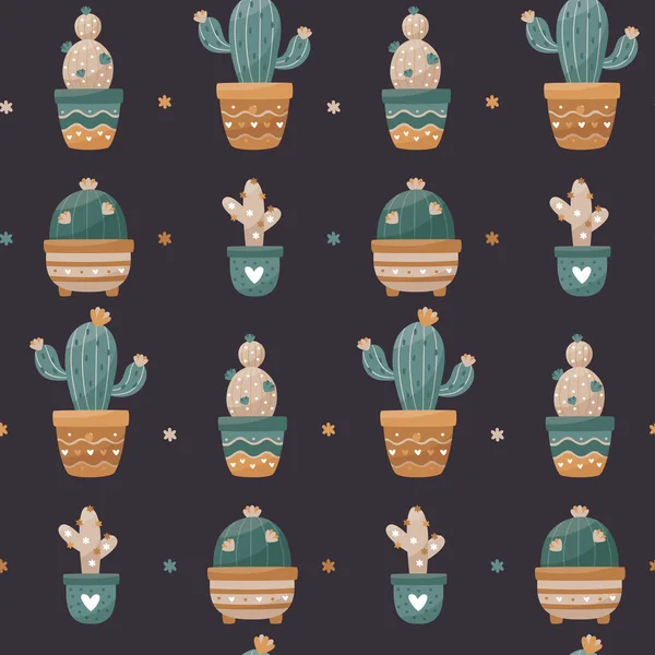 Modèle vectoriel sans couture avec plantes d'accueil : cactus et plantes succulentes — Image vectorielle