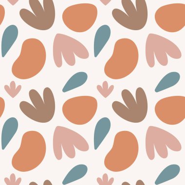 Yapraklar, bitkiler, soyut elementler ve moda, kumaş, duvar kağıdı ve moda baskıları için boho stili şekilli kusursuz vektör soyut deseni.