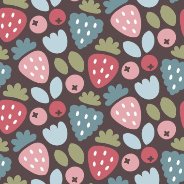 Meyveler, yapraklar, bitkiler, moda, kumaş, duvar kağıdı ve tüm baskılar için boho stilinde soyut elementler içeren kusursuz vektör soyut deseni.