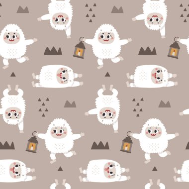 Noel kışında Yeti karakterleri, Koca Ayak, taşlar, ısınan bir mum ve Boho tarzında fener desenleri vardı.