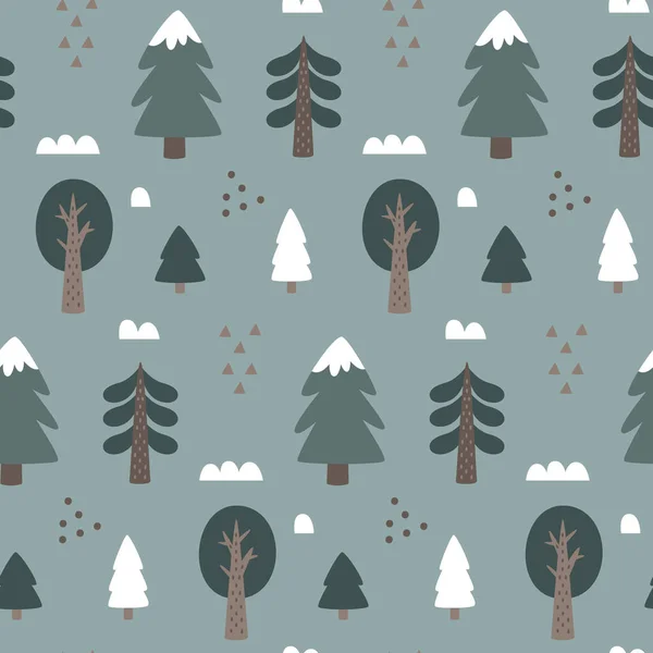 Noël Mignon Hiver Forêt Motif Sans Couture Avec Des Arbres — Image vectorielle