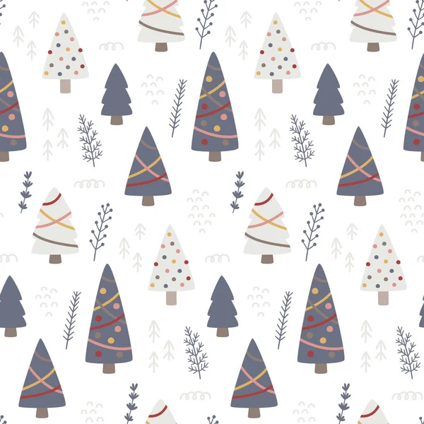 Рождественский милый зимний вектор леса бесшовный узор с елками, ветвями — стоковый вектор