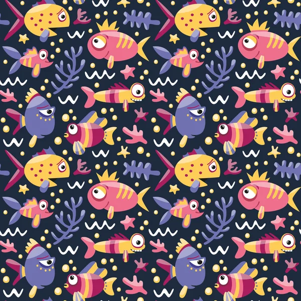 Marine seamless pattern with fishes and algae — Stock Vector