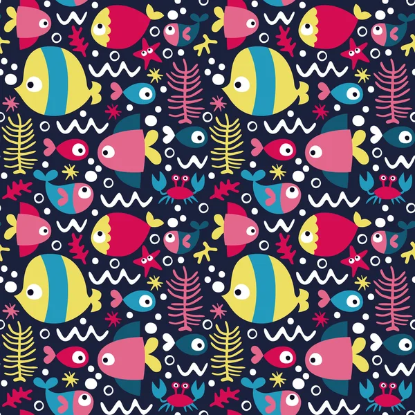 Marine seamless pattern with fishes — Stock Vector