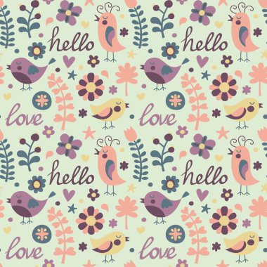 Kuşlar ve çiçeklerle kusursuz desen
