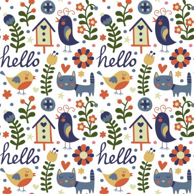 Kuş, kedi ve kuş yuvası ile Seamless Modeli