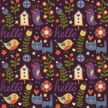 Kuş, kedi ve kuş yuvası ile Seamless Modeli