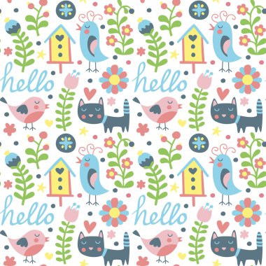 Kuş, kedi ve kuş yuvası ile Seamless Modeli