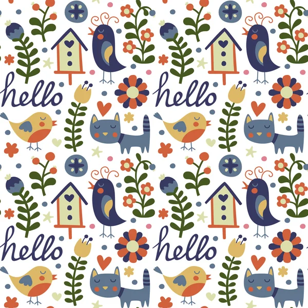 Kuş, kedi ve kuş yuvası ile Seamless Modeli