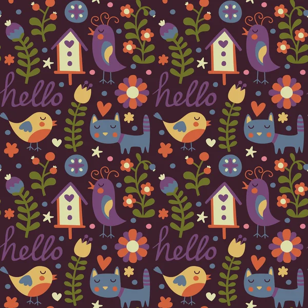 Kuş, kedi ve kuş yuvası ile Seamless Modeli