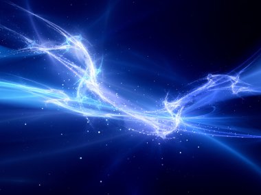 Derin uzay parçacıkları ile büyülü mavi parlak eğrileri
