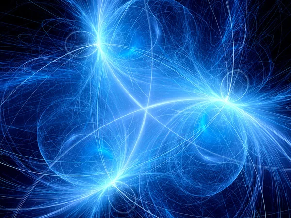 Trajetórias de néon simétrico azul brilhante no espaço — Fotografia de Stock