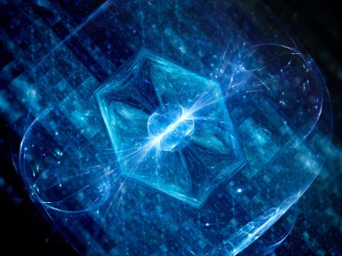 Uzayda fütüristik mavi parlak donanım