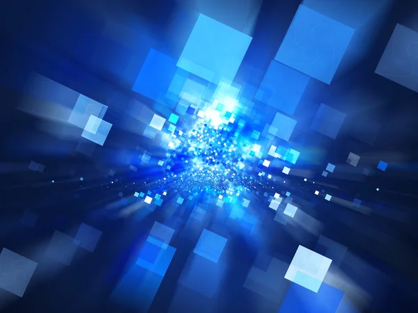 Blauwe gloeiende technologie explosie met vierkantjes — Stockfoto