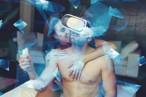 Sexy naakte paar spelen met Vr headset — Stockfoto