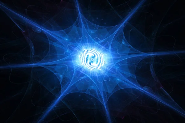 Blue Glowing Shiny Quantum Computer Flowing Processes Core Computer Generated — Stock Photo, Image