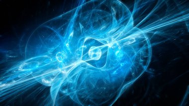 Blue glowing quasar in space, computer generated abstract background, 3D rendering clipart