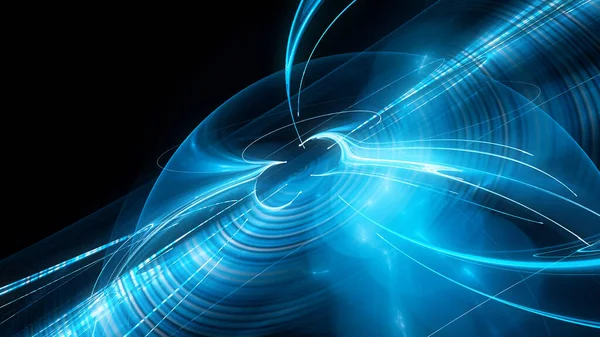 Blue glowing spinning disk with laser beam, computer generated abstract background, 3D rendering