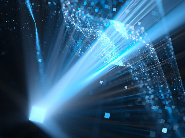 Glowing blue dimensional square in space