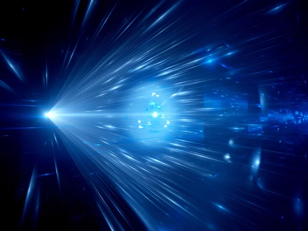 Blue glowing light rays in space — Stock Photo, Image