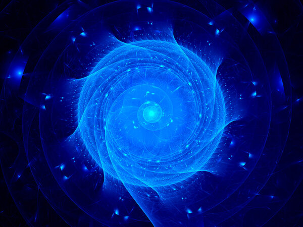 Blue glowing spirals in cyberspace
