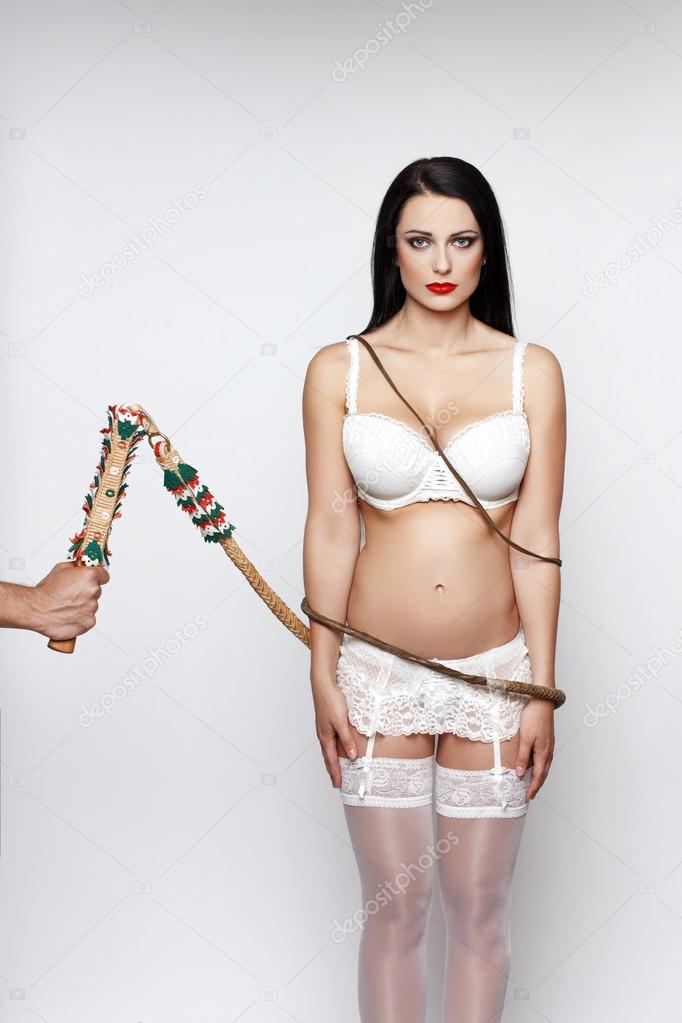 Man catching lover with bullwhip