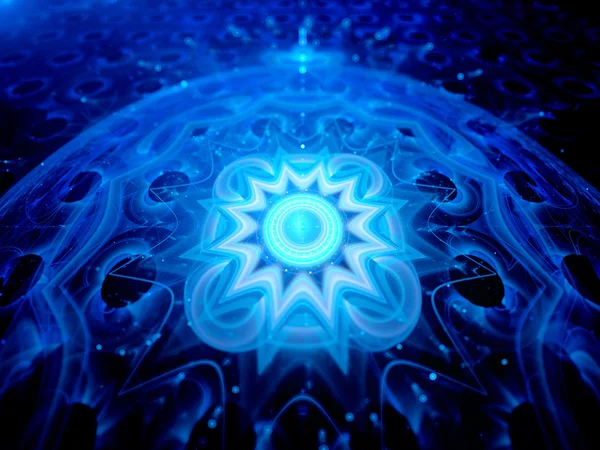 Blu incandescente magico spazio mandala 3d — Foto Stock