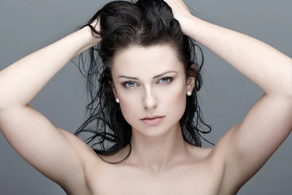 Brunette woman with wet hair beauty — Stock Photo, Image