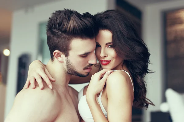 Sexy couple foreplay at home — Stock Photo, Image